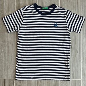 United Colors Of Benetton Blue and White Striped Short Sleeve Tee Size 7-8